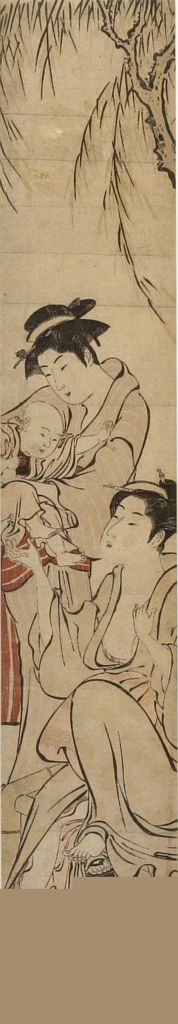 鳥居清長: Two Women and Young Child under Willow, Edo period, circa 1781 - ハーバード大学