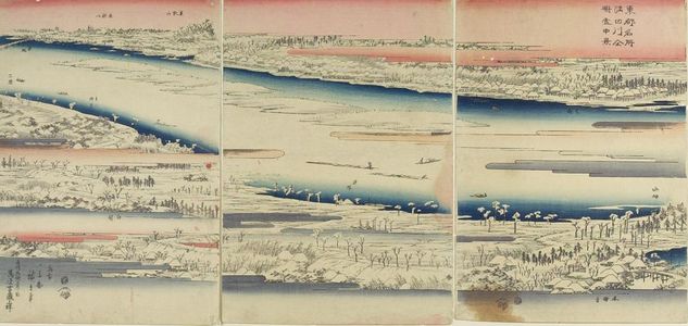 Utagawa Hiroshige: Triptych: Sumida River in the Snow, from the series Famous Places in the Eastern Capital - Harvard Art Museum