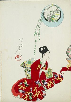 Toyohara Chikanobu: Arranging Flowers (Ikebana), from the series The Appearance of Upper-Class Women of the Edo Period (Tokugawa jidai kifujin no sugata), Meiji period, datable to September 1, 1900 - Harvard Art Museum