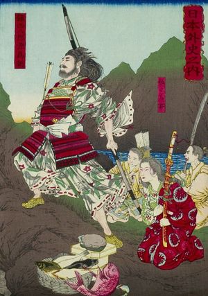 Kobayashi Kiyochika: Minamoto Tameyoshi's son Tametomo (1139-1170), from the series Episodes from Unknown Japanese History (Nihon gaishi no uchi), Meiji period, dated 1884 - Harvard Art Museum