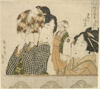 葛飾北斎: Two Women Playing Hand Puppets of Noroma and Soroma/ Noroma Kyôgen, The Great Buddhist Clergy (Daihôin), Edo period, circa 1800 - ハーバード大学