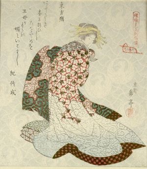 屋島岳亭: Courtesan as Tôbôsaku (Dongfang Shuo), from the series Courtesans Viewed as the Immortals of Ressenden, One of Seven (Keisei mitate Ressenden, shichiban no uchi), Edo period, circa 1824 - ハーバード大学