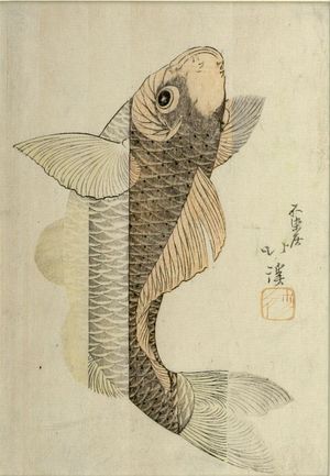 魚屋北渓: Carp Climbing a Waterfall, Edo period, circa early 19th century - ハーバード大学