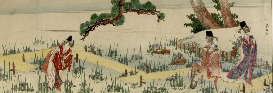 葛飾北斎: Women Gathering Iris (Yatsuhashi), Edo period, - ハーバード大学