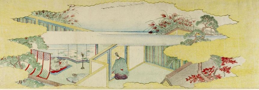 Katsushika Hokusai: Courtier Standing by Woman's Chamber Listening, from the Tale of Genji(?), Edo period, - Harvard Art Museum