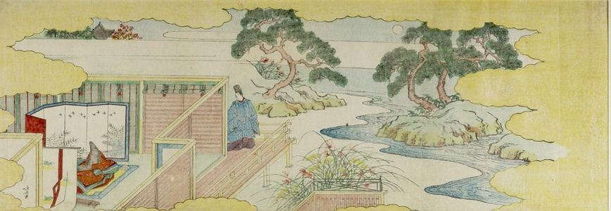 Katsushika Hokusai: Courtier Standing Outside Woman's Chamber, from the Tale of Genji(?), Edo period, - Harvard Art Museum