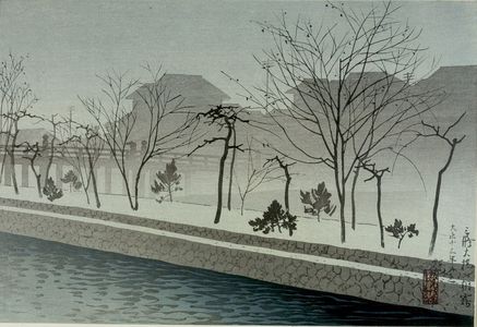 吉川観方: Morning Mist at Sanjô Bridge, Kyoto (Sanjô ôhashi no asagiri), Taishô period, dated 1924 - ハーバード大学