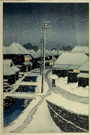 Kawase Hasui: Terashima in Snow (Yuki ni kureru Terashima), from the series Twelve Views of Tokyo (Tokyo jûnidai), Taishô period, dated 1920 - Harvard Art Museum