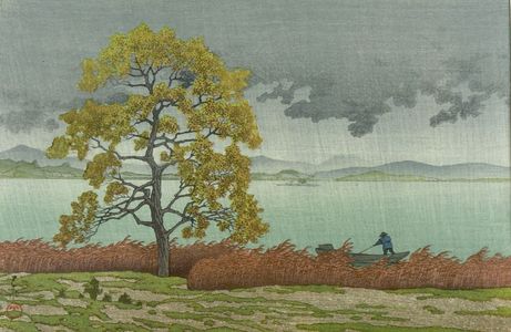 川瀬巴水: Lake Shore of Matsue in Rain (Matsue kohan no ame), Shôwa period, dated 1932 - ハーバード大学
