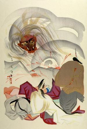 Tamamura Hokuto: Warrior Defending Court Ladies from Shûtendôji (ôeyama Shûtendôji) - Harvard Art Museum