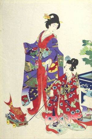 豊原周延: Woman and Girl with Toy, Meiji period, circa 1890s - ハーバード大学