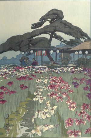 吉田博: Iris Garden at Horikiri (Horikiri no shôbu), from the series Twelve Scenes of Tokyo (Tokyo jûnidai), Shôwa period, dated 1928 - ハーバード大学