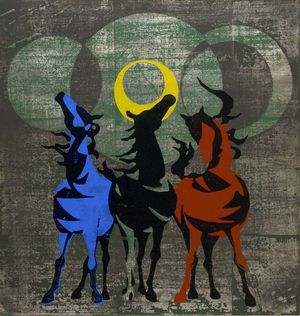Nakayama Tadashi: Neighing Horses (Kaze ni hoyu / Uma), Shôwa period, dated 1958 - ハーバード大学
