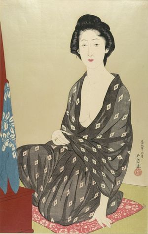 橋口五葉: Woman in Summer Kimono (Natsui no onna), Taishô period, dated 1920 - ハーバード大学