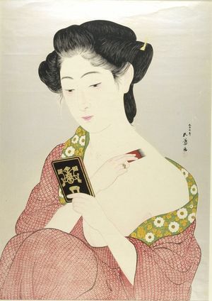 橋口五葉: Woman Powdering, Taishô period, dated 1918 - ハーバード大学