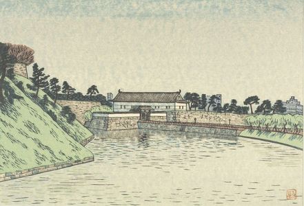 Hiratsuka Un'ichi: Sakurada Gate (Sakuradamon?), from the series Eight Views Around the Moat (Horibata hakkei), Shôwa period, circa 1930-1931? - ハーバード大学