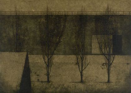 Fukui Ryônosuke: Four Trees against a Wall, Shôwa period, - Harvard Art Museum