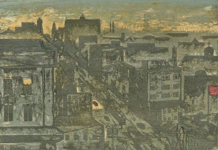 恩地孝四郎: View from Surugadai, from the series One-Hundred New Views of Tokyo (Shin Tokyo hyakkei), Shôwa period, dated 1931 - ハーバード大学