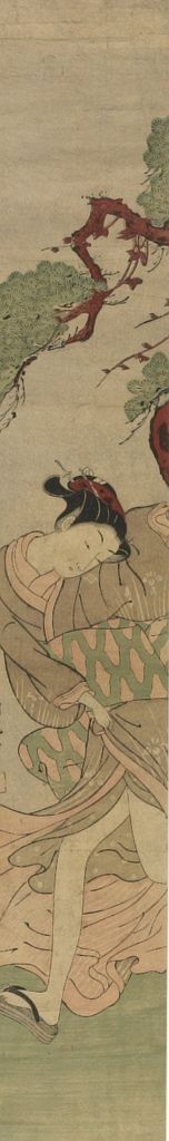 磯田湖龍齋: Young Girl Running in the Wind with Her Kimono Opening, Edo period, 1770 - ハーバード大学