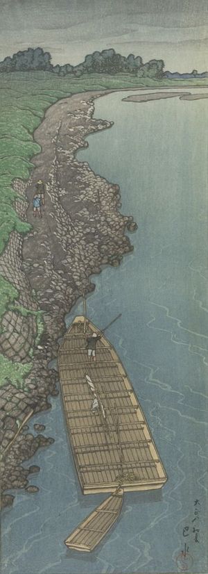 川瀬巴水: Cloudy Day at Yagushi, Taishô period, dated 1919 - ハーバード大学