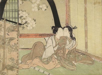鈴木春信: Women Embracing in a Green House, Edo period, circa 1765-1770 - ハーバード大学