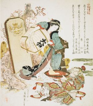 葛飾北斎: Oiko Pouring Sake for a Warrior, Edo period, 1829 - ハーバード大学