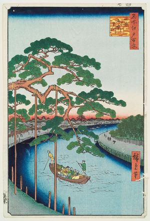 Utagawa Hiroshige: Five Pines, Onagi Canal (Onagigawa Gohonmatsu), Number 97 from the series One Hundred Famous Views of Edo (Meisho Edo hyakkei), Edo period, dated 1856 (7th month) - Harvard Art Museum