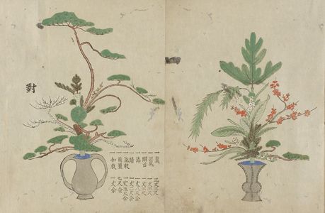 無款: Illustrated Scroll of Flower Arrangement (Rikka zukan by Ikai Isshi, Mid Edo period, 1717 - ハーバード大学