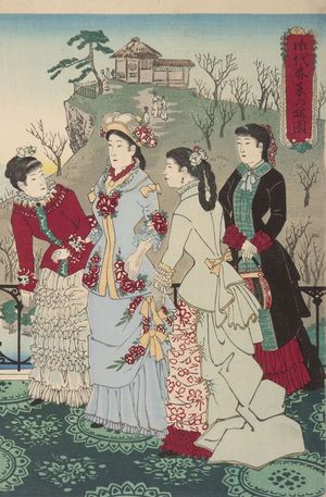 小林清親: Emperor Meiji and His Consort in the Plum Garden (Miyo shun'e no baien), Meiji period, dated 1887 - ハーバード大学
