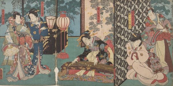 Utagawa Kunisada: Triptych: Listening to the Koto - Harvard Art Museum