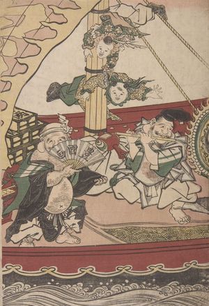 Utagawa Toyokuni I: Seven Gods of Good Fortune (Shichifukujin) Playing Music and Dancing in the Ship of Treasures (Takarabune) - Harvard Art Museum