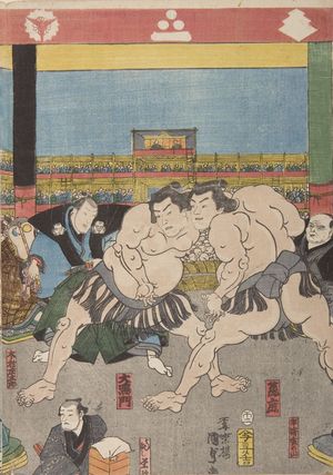 Utagawa Kunisada: Sumô Wrestling Tournament (Kanzin ôsumô torikumi no zu), Late Edo period, 1858 - Harvard Art Museum