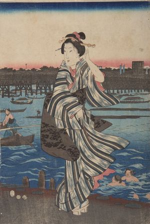 Utagawa Hiroshige: Summer Evening at Ryôgoku Bridge, from the series... - Harvard Art Museum