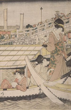 喜多川歌麿: Festival (Women in Boat by Bridge) - ハーバード大学