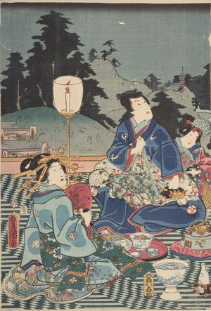 Japanese Print "Moonviewing at Genji's Country Villa (Genji bessô no tsuki), Late Edo period, 19th century" by Utagawa Kunisada, 歌川国貞 (Utagawa Kunisada)