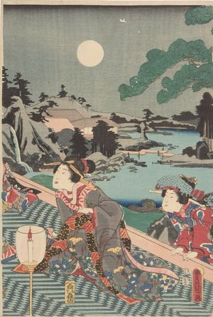 Japanese Print "Moonviewing at Genji's Country Villa (Genji bessô no tsuki), Late Edo period, 19th century" by Utagawa Kunisada, 歌川国貞 (Utagawa Kunisada)