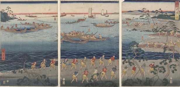 Utagawa Hiroshige: Triptych: Uraura tairyo no zu - Harvard Art Museum