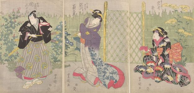 Utagawa Toyokuni I: Triptych: Three Kabuki Actors, Late Edo period, circa 1820-1825 - Harvard Art Museum