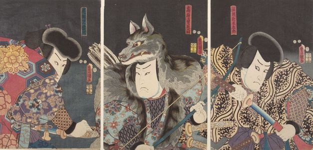 歌川国貞: Triptych: Three Kabuki Actors, Late Edo period, circa 1855-1860 - ハーバード大学