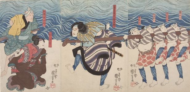 歌川国芳: Triptych: Actors Sendô Gonshirô and Ofude, Late Edo period, 19th century - ハーバード大学