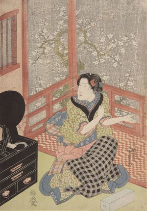 Japanese Print "Women by Verandah (Harusame no kei)" by Utagawa Kunisada, 歌川国貞 (Utagawa Kunisada)