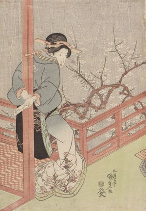 Utagawa Kunisada, 歌川国貞 (Utagawa Kunisada)による浮世絵「Women by Verandah (Harusame no kei)」