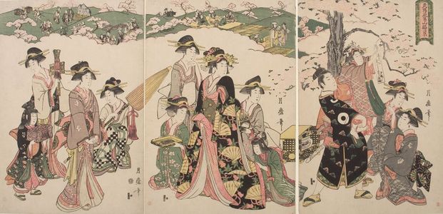 Kitagawa Tsukimaro: Triptych: Buyô Asukayama Shôkei - Harvard Art Museum