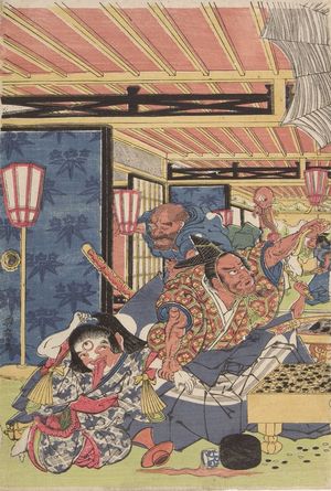 Utagawa Kuninaga: Minamoto Yorimitsu (Kumo no sei ni rayama saru zu Yorimitsu) - Harvard Art Museum