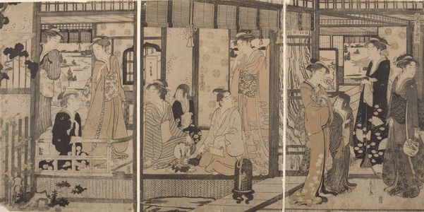 Hosoda Eishi: Triptych: Fûryû Yatsushi Genji: Asagao, Late Edo period, circa 1790 - Harvard Art Museum
