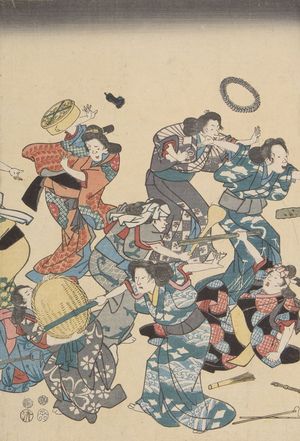 Utagawa Hiroshige: Beating the Second Wife According to the Old Custom, Late Edo period, circa 1852 - Harvard Art Museum