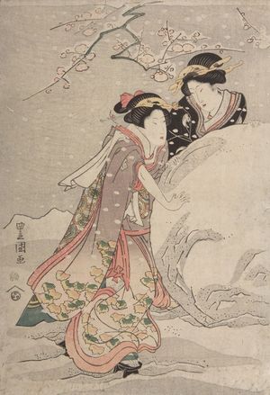 歌川豊重: Two Women in a Snowy Garden, Late Edo period, circa 1820s - ハーバード大学