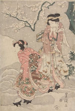 歌川豊重: Two Women in a Snowy Garden, Late Edo period, circa 1820s - ハーバード大学