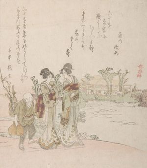 Sho-oによる浮世絵「Two Women and a Boy on the Banks of a River」