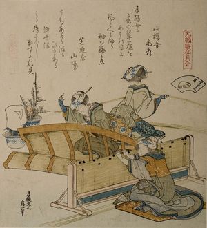 葛飾北斎: Making Bamboo Curtains/The Bamboo Blind Shell (Sudaregai), from the series Shell-Matching Game with Genroku Poets (Genroku kasen kai-awase), Edo period, datable to 1821 - ハーバード大学